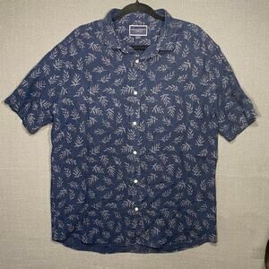 Charles Tyrwhitt Classic Fir Linen Shirt SS Button Down Blue Leaves XL